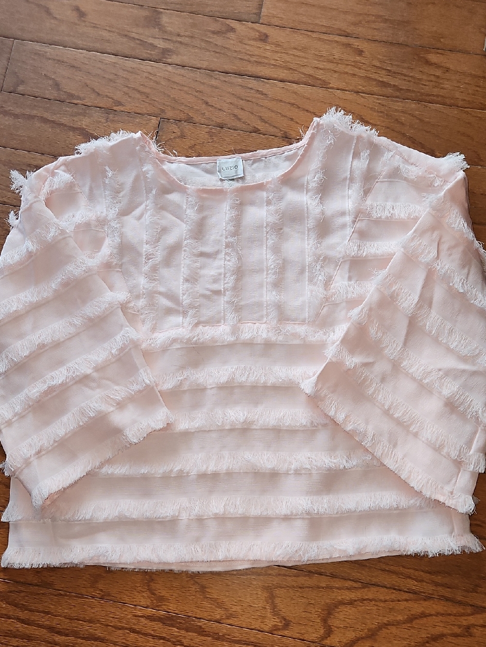 Cupio Light Pink Fringed Stripe Cropped Top (New $69) Sz S
